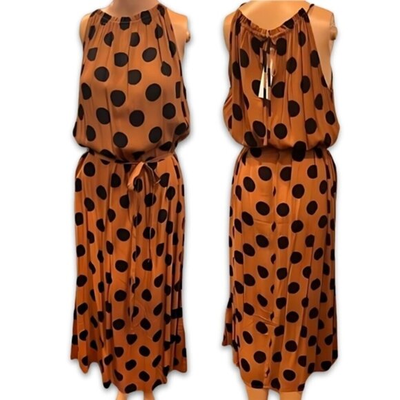 Long Tall Sally Halter Dress Sleeveless Polka Dot Design Black & Tan W 4 BNWT - Picture 5 of 11